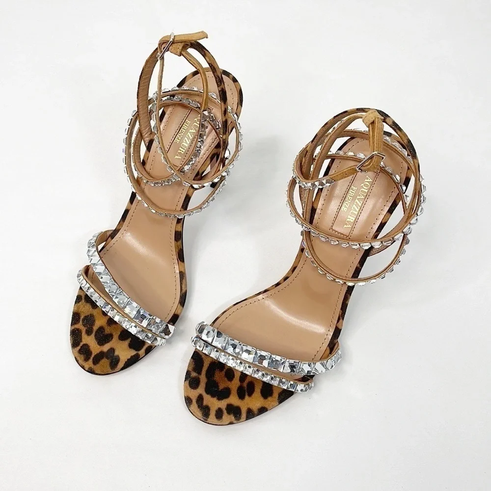 Aquazzura So Vera 105 Crystal Embellished Leopard Heels - Picture 3 of 9